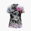 Sommer V-Ausschnitt 3D Schädel bedrucktes Top Modische lässige kurzärmelige Damen T-Shirts