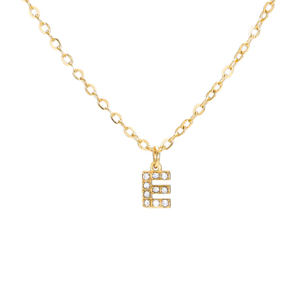 A-Z Initial Letter Pendant Necklace Gold Color Stainless Steel Clear Zircon Women Trendy Choker Minimalist Alphabet Jewelry Gift