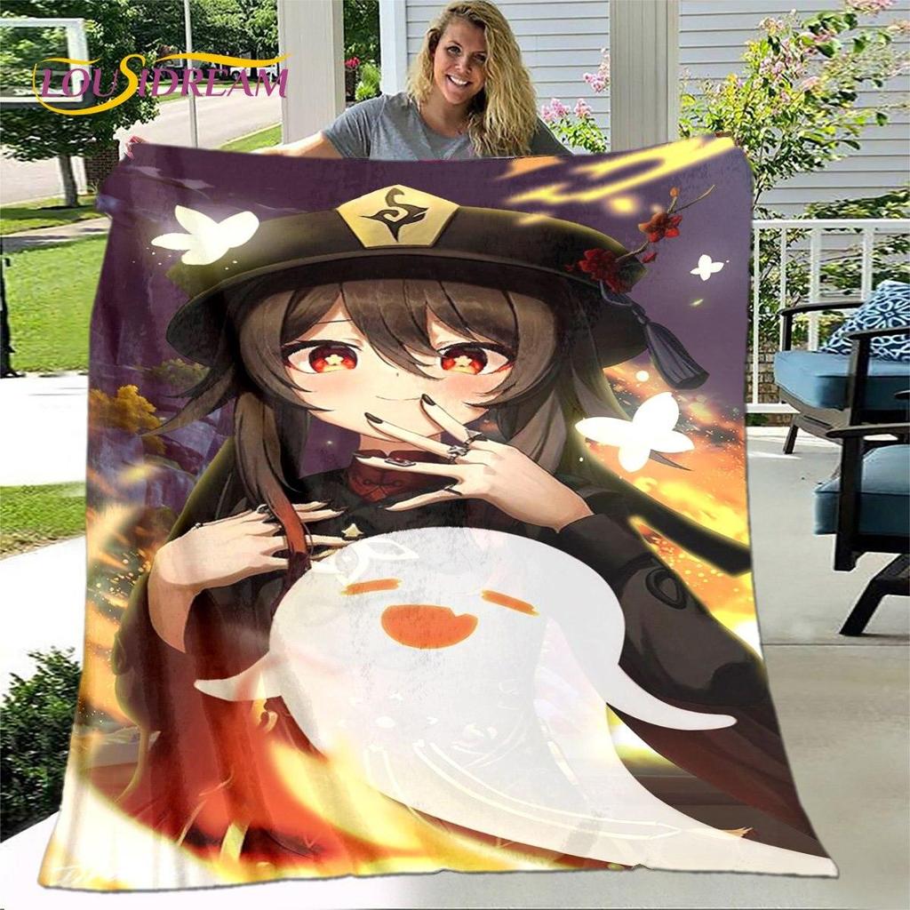 Gra animowana 3D Genshin Impact koc, koc flanelowy rzut koc, miękki ciepły koc do salonu łóżka do sypialni Sofa prezent