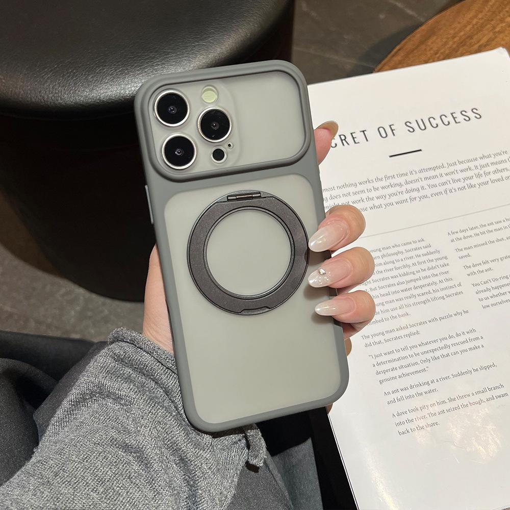 Rotating Bracket Magnetic Suction Case Is Suitable for Apple 17promax Large Hole Mobile Phone Case iPhone16 Matte Fulcrum Case 13.