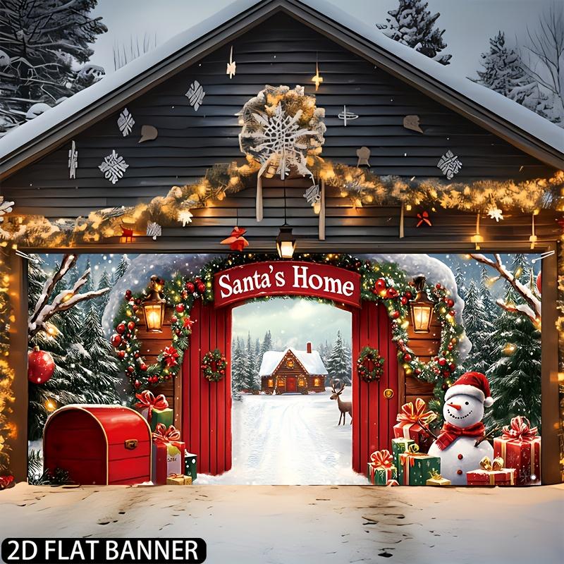 1pc Santa Claus Wreath Banner - Winter Farmhouse Decoration with Snowman Wreath and Deer Patterns
