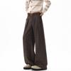 Womens High-Waisted Straight Leg Trousers With Houndstooth Stripe Lightweight Pleated Wide-Leg Pants Office Casual