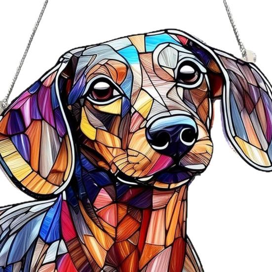 Colorful Dog Acrylic Puzzle Suncatcher Dachshund/Chihuahua Stained Glass Window Hanging Ornament Gifts for Women Dog Lovers