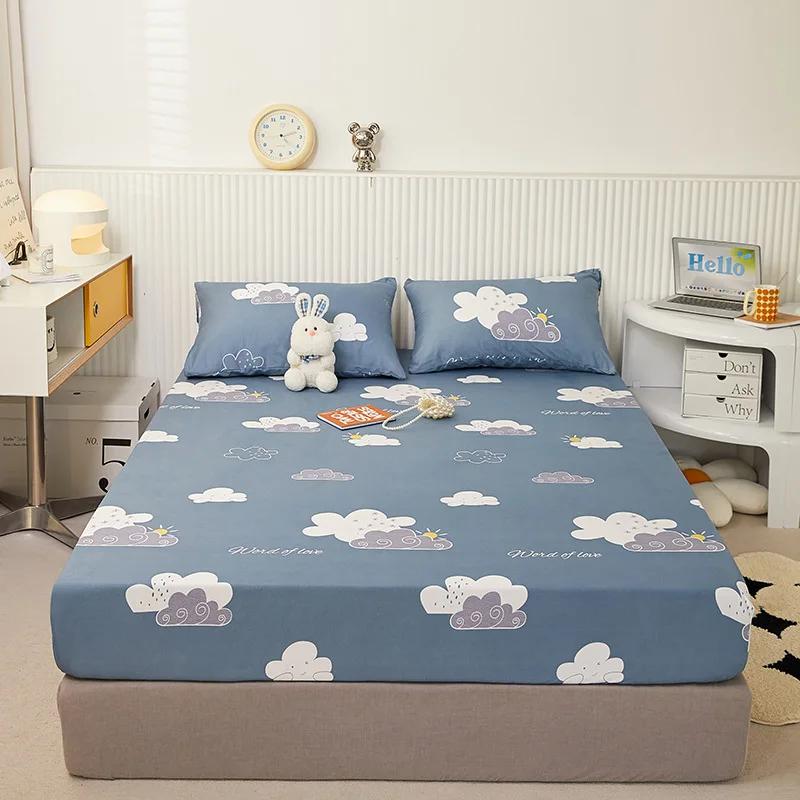 

1 Pc 100% Waterproof Fitted Sheet Floral Flower Printed Bed Cover with Elastaic Queen/King Size Bed Fitted Sheet 180x200cm 1PC 120x200cm