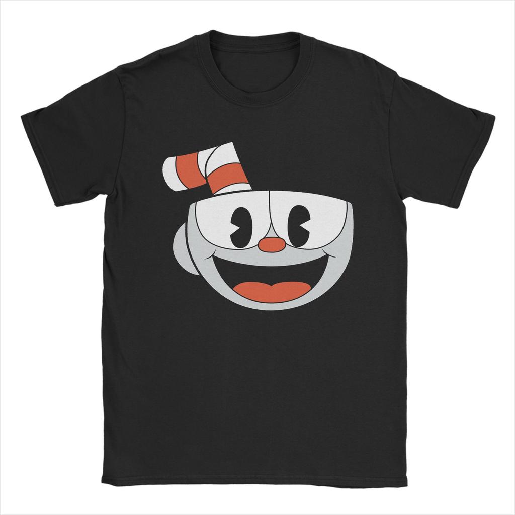 Cartoon Cuphead and Mugman Game T-Shirts for Men  Humor Cotton Tees O Neck Short Sleeve T Shirt Printed Tops