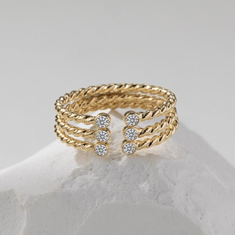 Sterling Silver Twist Series Open-End Zircon Ring Female Twin High Sense Little Finger Ring Little Finger Joint