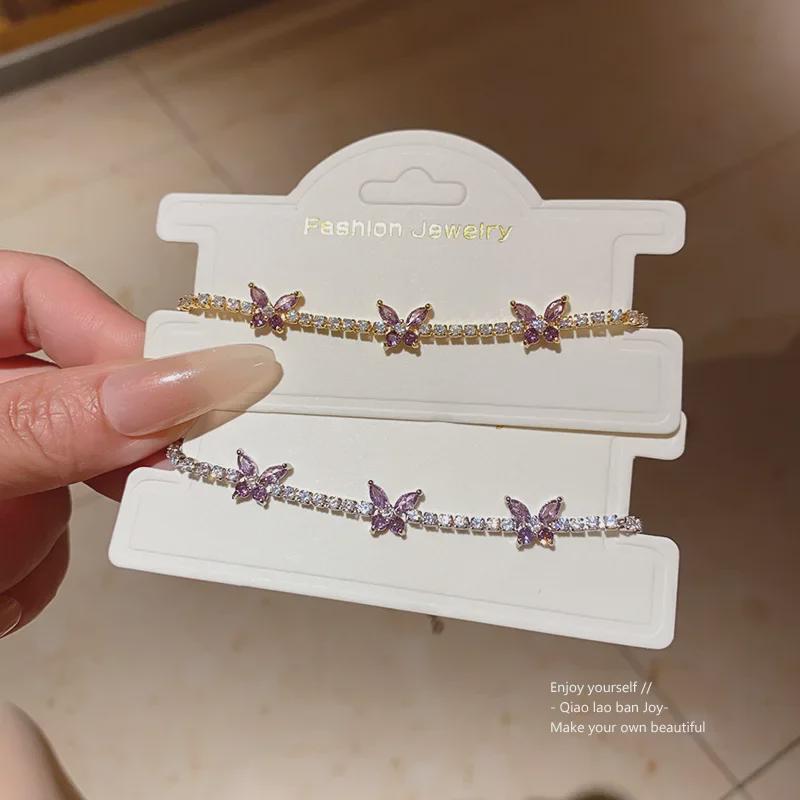 Bransoletka w koreańskim stylu lekki luksus cyrkonia motyl – Elegancki kwadratowy design damska biżuteria na rękę