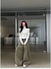 Women's White High-Neck Velvet Long Sleeve T-Shirt with Padded Shoulders - Slim Fit for Autumn/Winter 2025