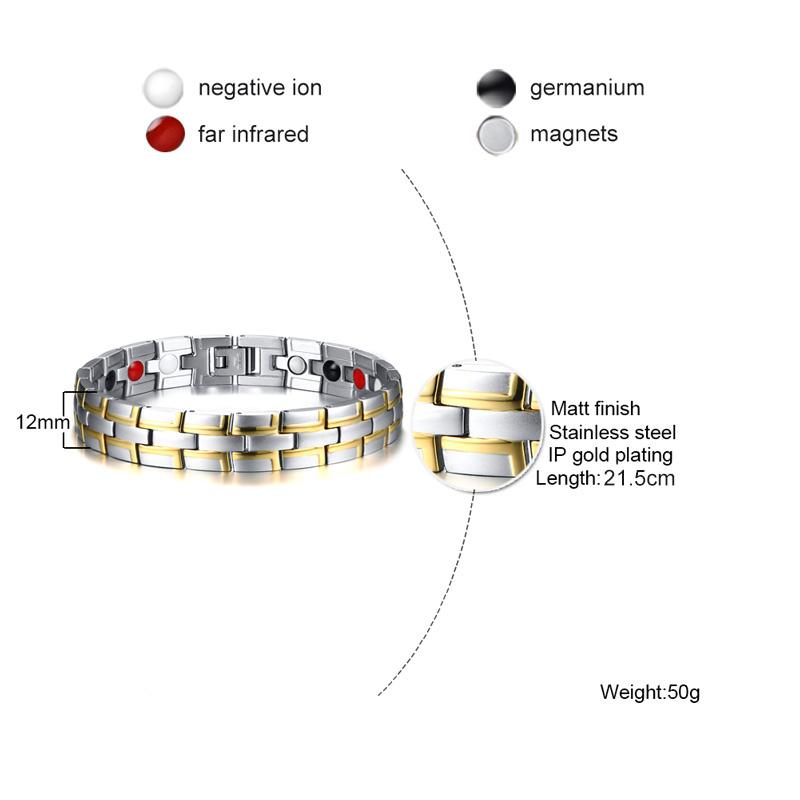 

Vinterly Magnetic Bracelet Male Health Energy 15mm Gold-color Chain Wristband High Magnet Germanium Jewelry Stainless Benefits