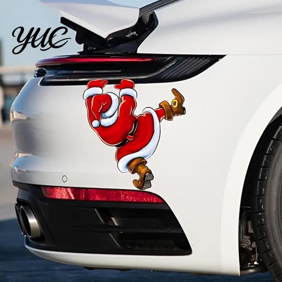 Removable Christmas Party Decals Hanging Santa Claus Car Sticker, Self Adhesive Decorative Decal, Body Waterproof PVC Auto Exterior Cling for