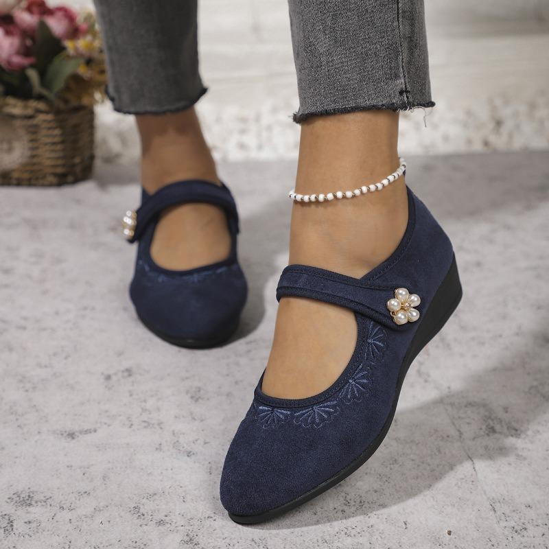 Damen Frühling Neue Mode Ethnische Stil Stickerei Schuhe Atmungsaktiv Keilabsatz Weiche Sohle Rutschfest Lässig Stoffschuhe Damen
