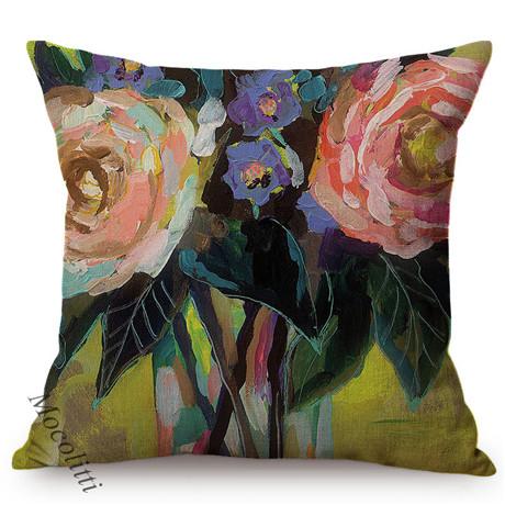 Vintage Florals Oil Painting Throw Pillow Case Nordic Glass Vase Art Sofa Decoration Cushion Cover Cotton Linen Pillowcase