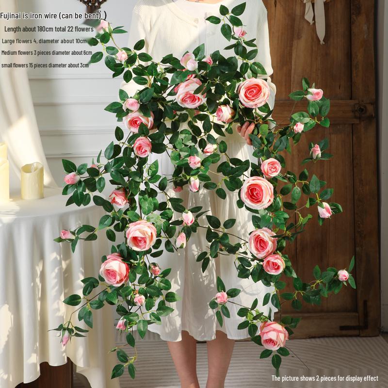 Rose Vine Air Conditioning Pipe Cover: Decorative Plastic Fake Flower Vine for Wall and Roof Hanging