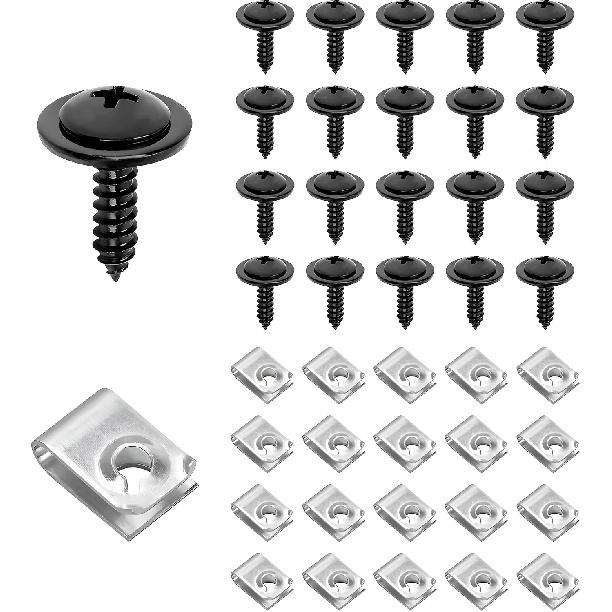 20PCS Car Splash Shield Liner Screw U Nut Kit, Phillips Truss Head Sems Wheelhose Liner Screws Replaces 90308-SB2-013 90114-SE0-000, Compatible with