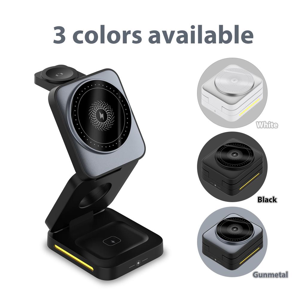 Portable Design Pocket Size Multi-functional  15W 3-in-1 Magnetic Wireless Fast Charging Station for Phone Watch Earbuds