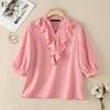 ZANZEA Women Ruffles V-Neck Solid Color Casual 3/4 Sleeve Blouse