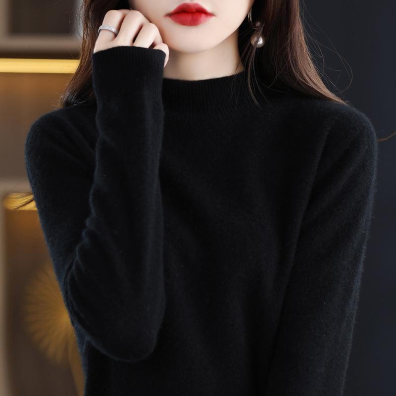 

«Женский кашемировый полуводолазный свитер: Свободный и облегающий крой, идеально подходит для многослойного ношения осенью и зимой. M чёрный