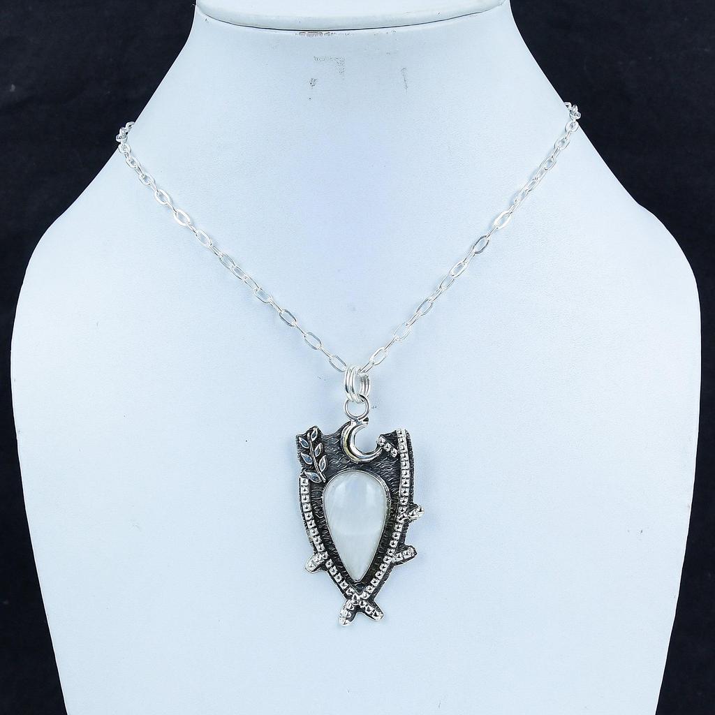 Natürlicher Regenbogen-Mondstein Edelstein Silberanhänger in 925 Sterlingsilber - Handgefertigtes Design, Alltagsschmuck, Einzigartiger Anhänger Thanksgiving-Geschenk