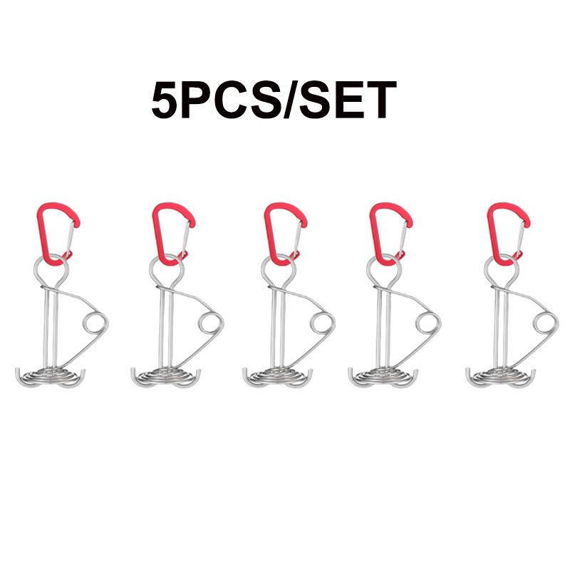 5Pcs izable Fit Plank Spiral Shaped Spring Octopus Deck Peg with Carabiner Hook Wind Rope Buckles Tent Stakes Hook Board Peg
