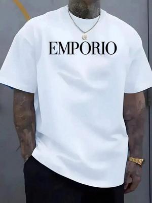 Unisex T-shirt με στρογγυλή λαιμόκοψη, κοντό μανίκι, με στάμπα γράμματα Emporio