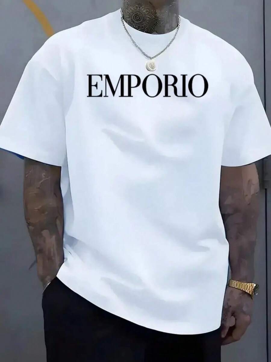 Emporio Letter Pattern Print, Round Neck Short-Sleeved Unisex T-Shirt S