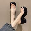 Fashion Shoes Square Heel Transparent Slippers Slipers Women Luxury Slides Heeled Mules Platform Block Summer 2025 Designer High