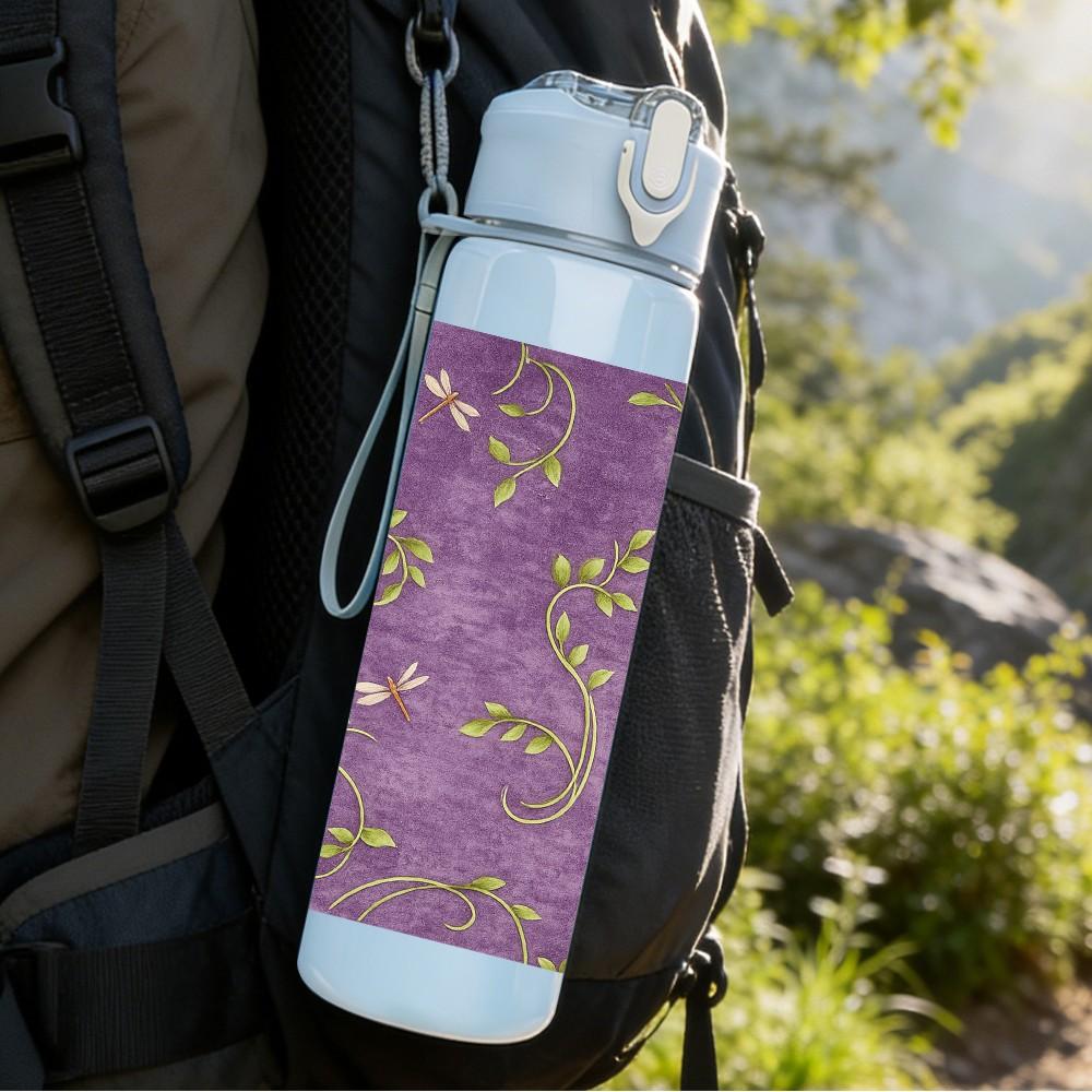 1PC Purple Gold Vintage Texture Print 750ml Color Plastic Sports Water Bottle Leakproof Flip Straw Lid Suitable for Sports Office Home Use