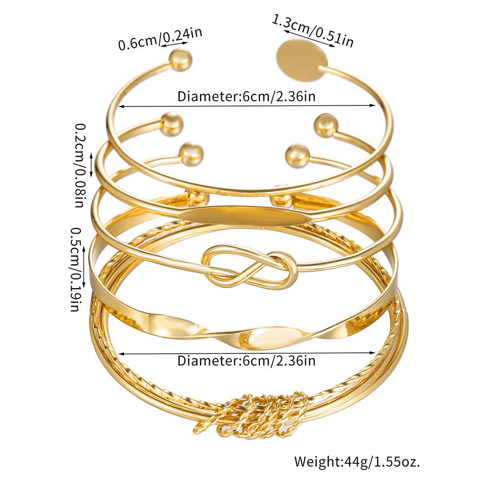 Bohemian Retro Stacked Bracelet Set, Disc Knotted Geometric Metal Open Bracelet, Female Couple Bracelet.