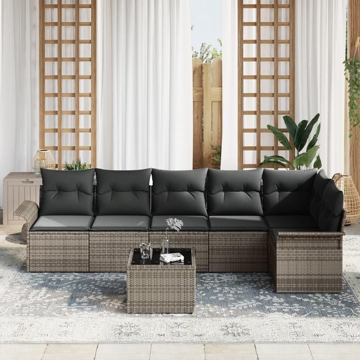 VidaXL Ensemble de canapé de jardin 6 pièces avec coussins en poly rattan noir 3345389