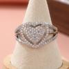 Elegant Inalid Full Synthetic Zirconia Heart Shape Silvery Ring for Women Fashion Temperment Banquet Wedding Jewelry Accessories