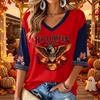 Women's V-Neck Casual Top with Halloween Print and Three-Quarter Sleeves