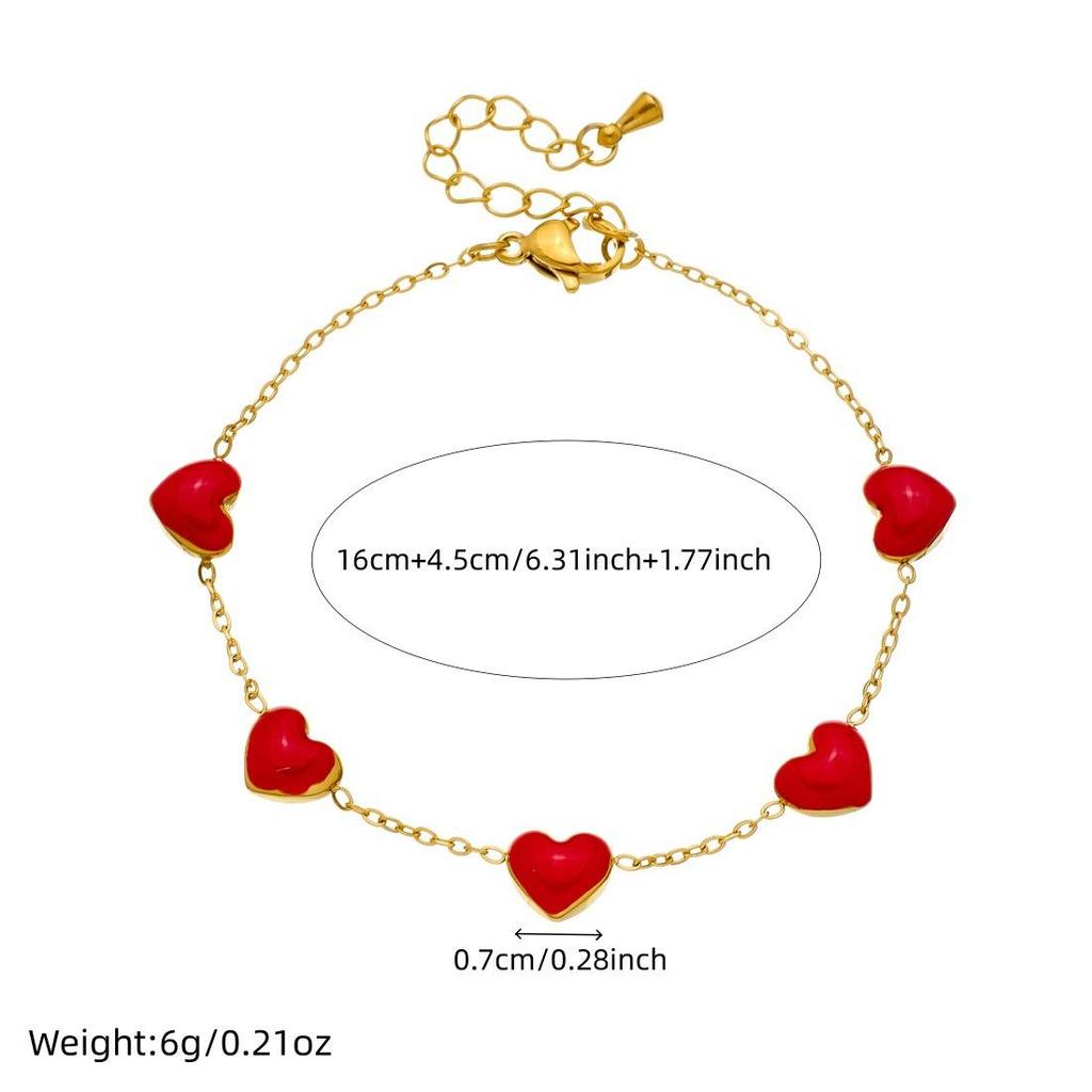 Niche Light Luxury Red Heart Pendant Set: Gold-Plated Stainless Steel Jewelry