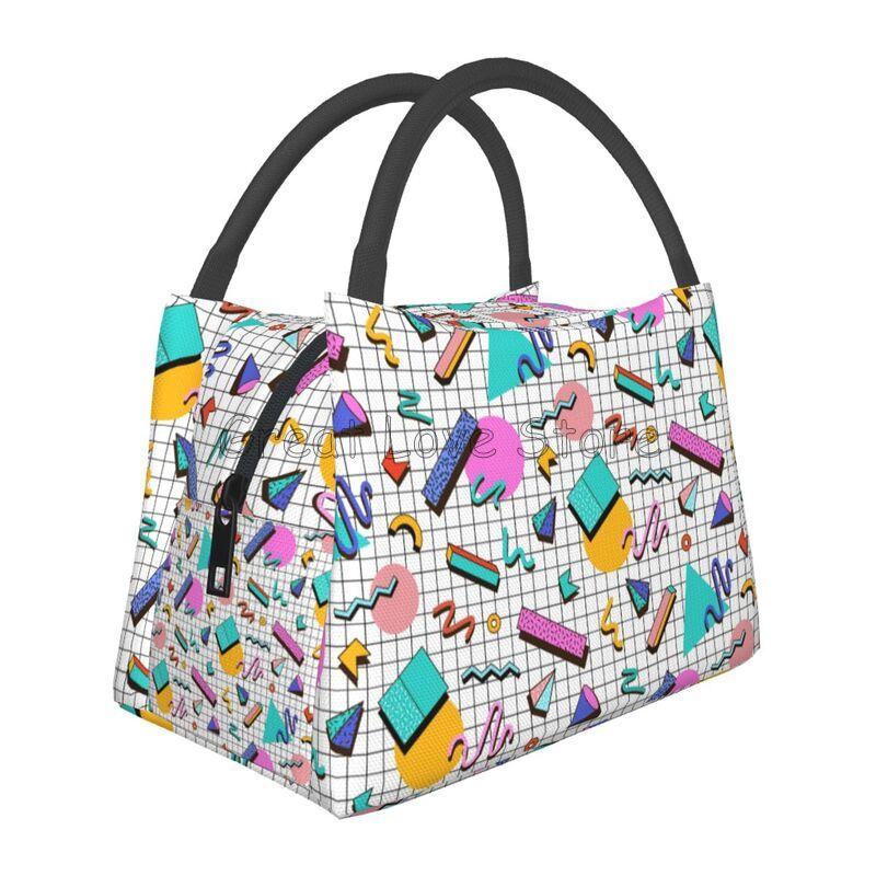 Retro 80s 90s Print Thermal Lunch Bag for Women Reusable Portable Waterproof Insulated Bento Lunch Box for Travel Picnic Work