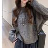 Korean Crew Neck Solid Color Hollow Knitted Sweater Autumn and Winter New Casual Lazy Wind Loose Versatile Sweater Women's Pullover