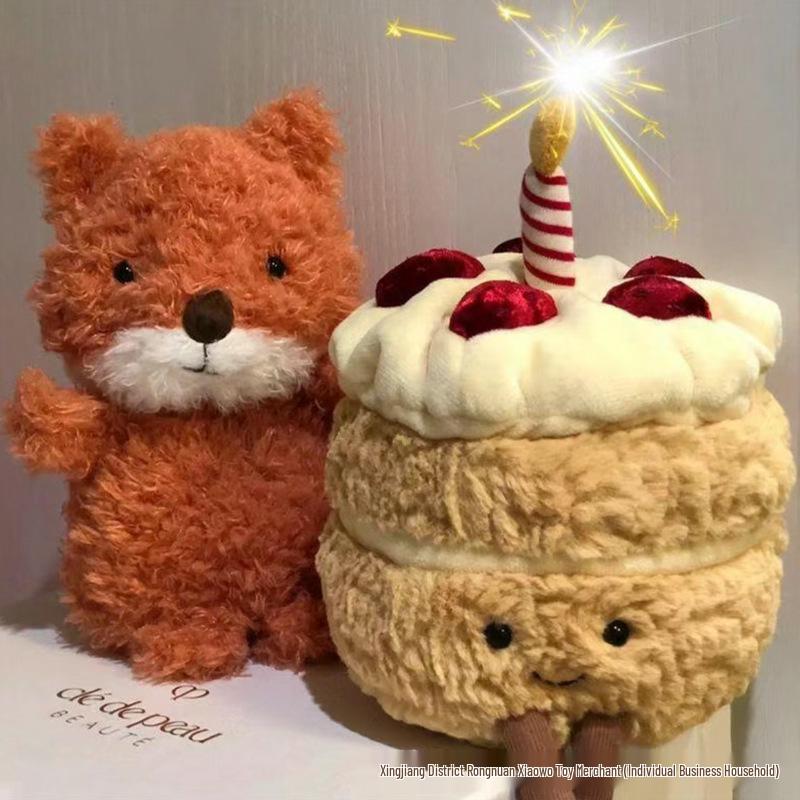 UK Rainbow Cherry Birthday Cake Plush Doll - Cute Creative Gift for Girls