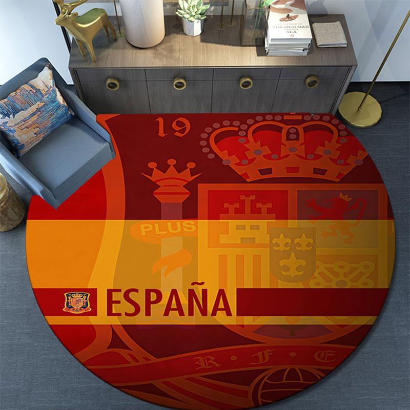 Spain football logo Round Rug, Non Slip Washable Circular Carpet For Living Room Bedroom Playroom, Sports Fan Decor, Holiday Birthday Gift