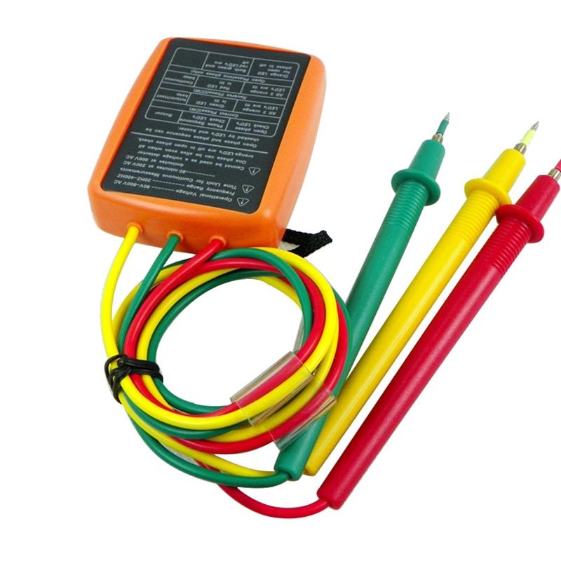 Protable Phase Indicator Sequence Tester 3 Phase Rotation Tester 60V~600VAC LED Digital Electricity Detector Meter Buzzer Limit
