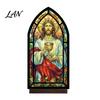 UV Printed Halloween Decor Candle Holder, Gothic Stained Glass Style Translucent Panel Lamp Retro Spooky Candlestick, Tabletop Atmosphere Ornament for