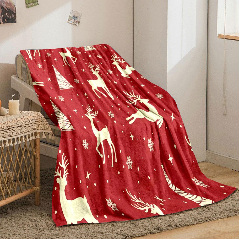 Reindeer and Christmas Trees Pattern Print Blanket Soft and Cozy Perfect for the Living Room Bed Sofa or a Nap,gift