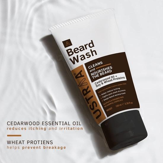 Ustraa Beard Wash Woody - 2 x100 ml - Sulphate-free Beard Wash | Thick Foam, No Post-wash Dryness| Beard Shampoo for Germ-Free Beard (Set of 2)