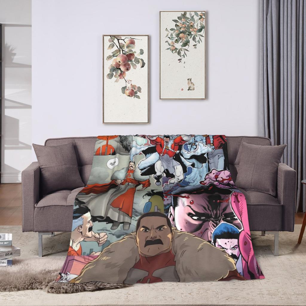 Invincible Omni-Man Fight Print Blanket Travel Flannel Throw Blanket For Couch Chair Warm Soft Design Quality Bedspread Gift