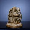 Chinese Boxwood Carved God of wealth Buddha Two-sided Statue Carving Dragon