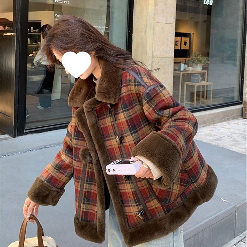 Meilade Women's Plaid Lambswool Coat - Stylish and Unique for Autumn/Winter 2025