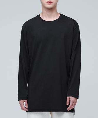 Layered Crew Neck Long Sleeve T-Shirt_Long Length [Black]