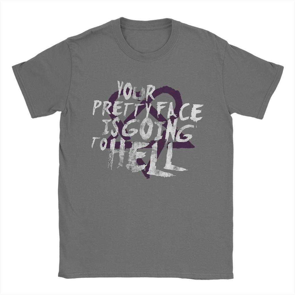 Him Band Your Pretty Face Is Going To Hell T-Shirts for Men  Vintage Pure Cotton Tees Short Sleeve T Shirts Printed Clothing