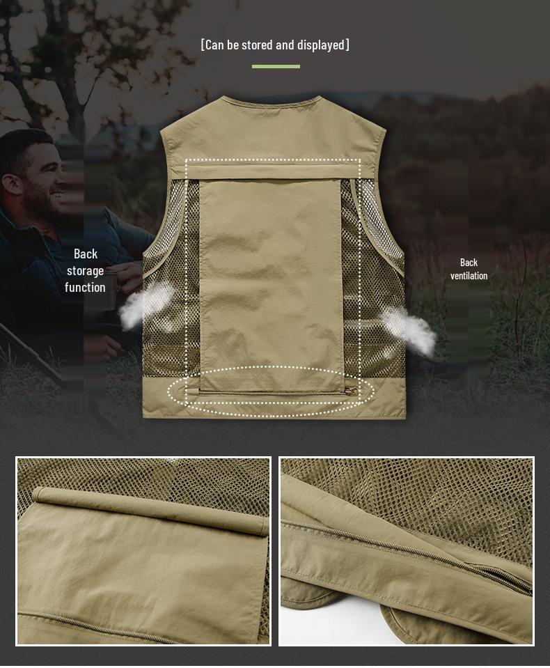 Men's Multi-Pocket Mesh Vest with Custom Logo & Embroidery for Fishing & Photography