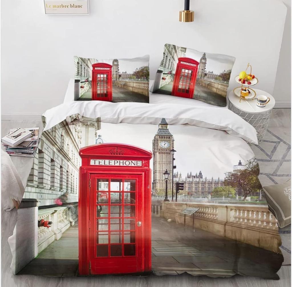 Telephone Booth Duvet Cover Sets For Teens Adults Lightweight Down Quilt Covers Room Decor 2 Pillowcases 1 Duvet Cover No Quilt