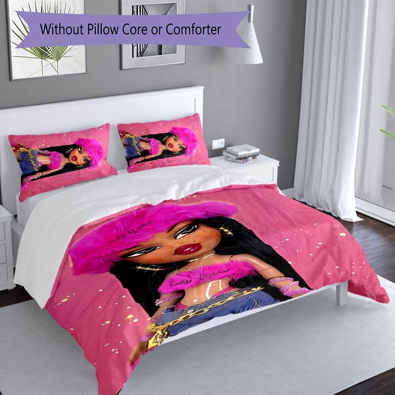 3pcs Bratz1 pattern bedding set duvet cover set includes duvet cover &pillowcases, perfect all season bedroom decoration & gift