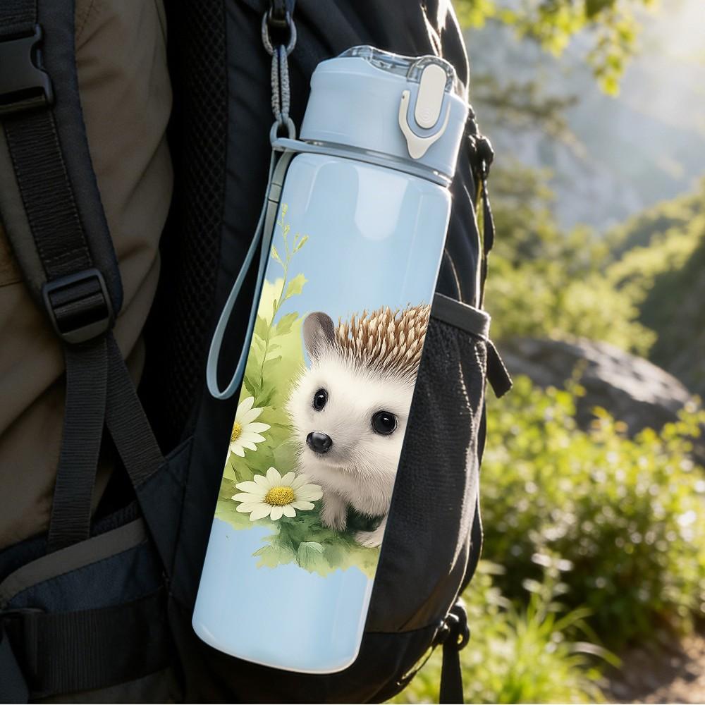 1PC Hedgehog Daisy Flower Animal Print 750ml Color Plastic Sports Water Bottle Leakproof Flip Straw Lid Suitable for Sports Office Home Use