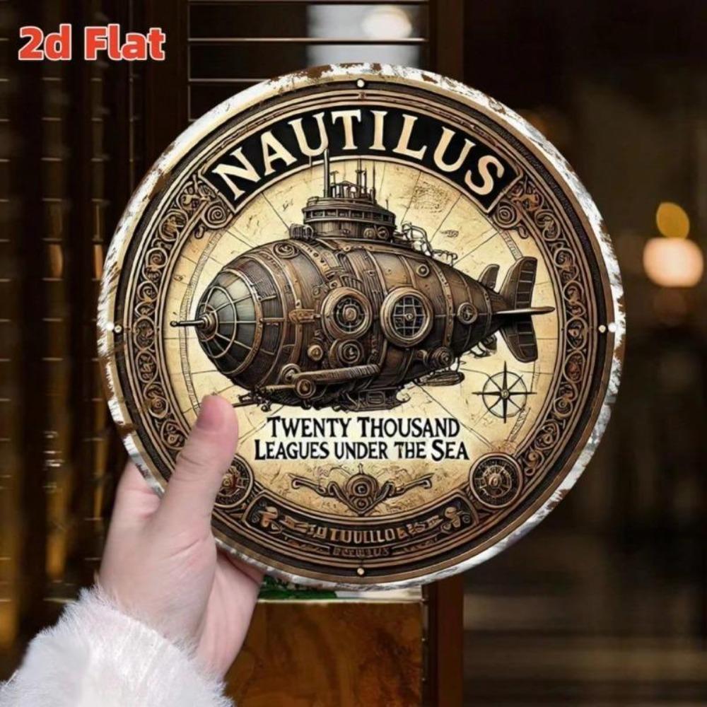Vintage Nautical Submarine Metal Tin Sign 8 Inch Retro Compass Wall Art Indoor Outdoor Decor